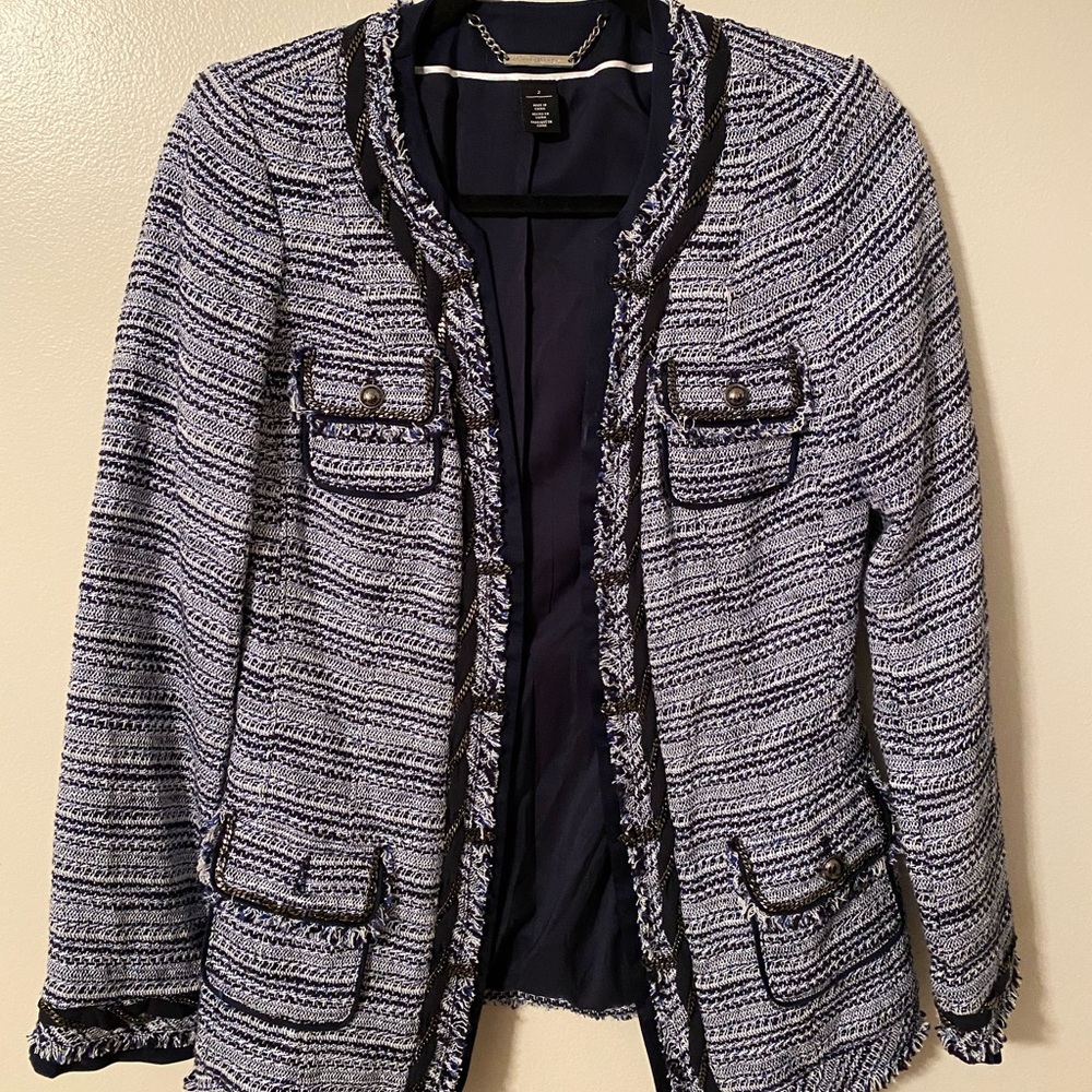 Blue White House Black Market tweed blazer jacket